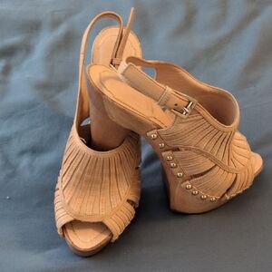 Christian Dior Woven Leather & Wood Platform High Heel Sandals Shoe